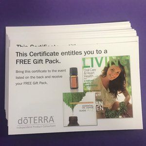 LOT of 21 Doterra Certificate cards for free gift pack essential oil parties